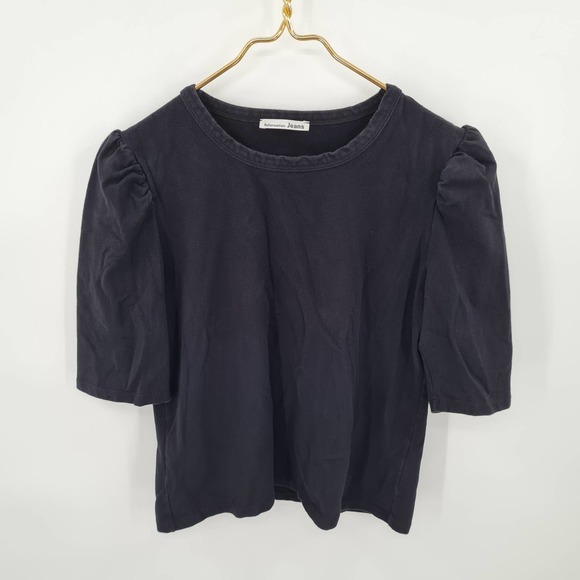Reformation Tops - Reformation Jeans Black Cropped Top Puffy Sleeve Shirt Size Extra Large
